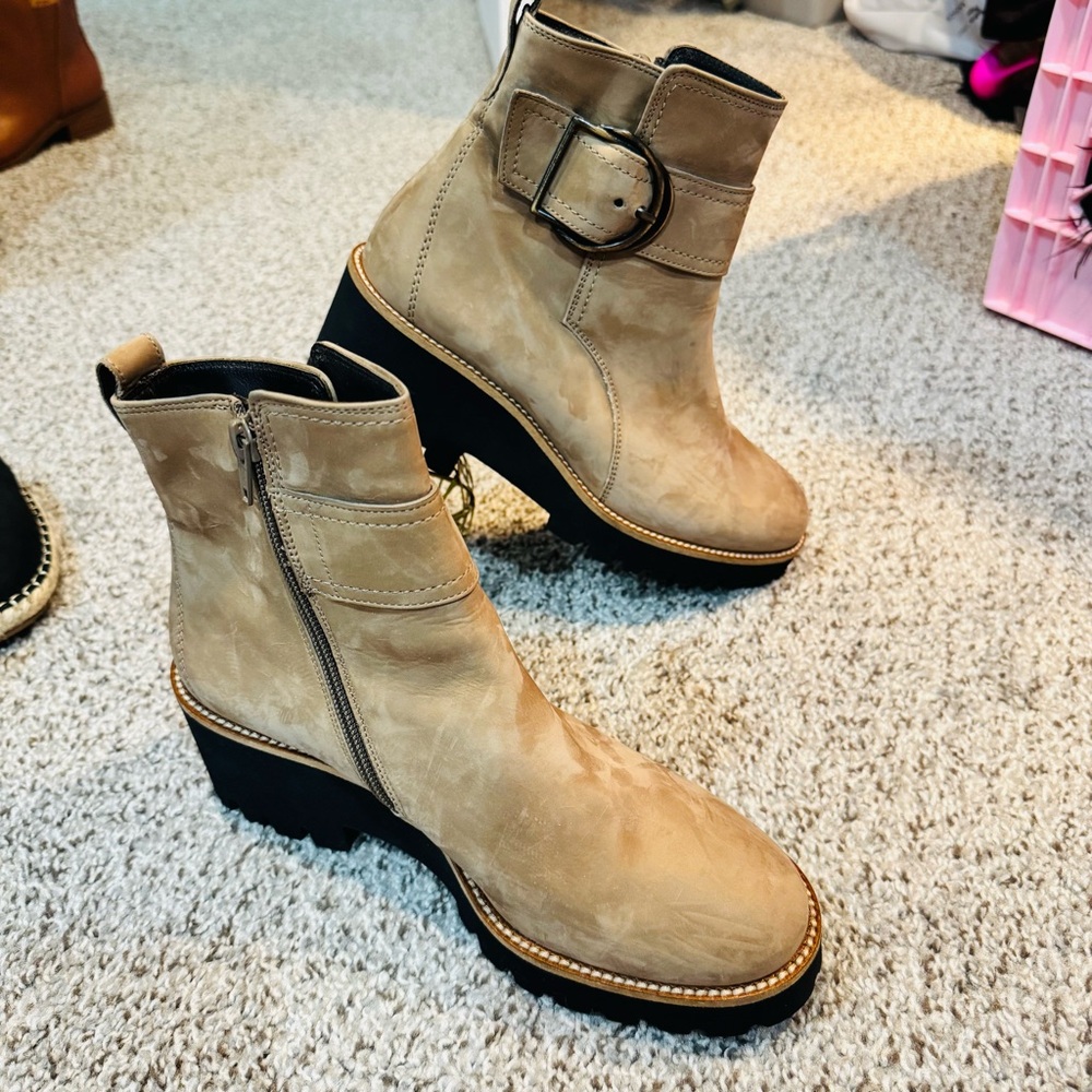NWOB Paul Green Tan Nubuck Leather Buckle Ankle Dynamic Boot EU 4.5/US 7 - Picture 2 of 10